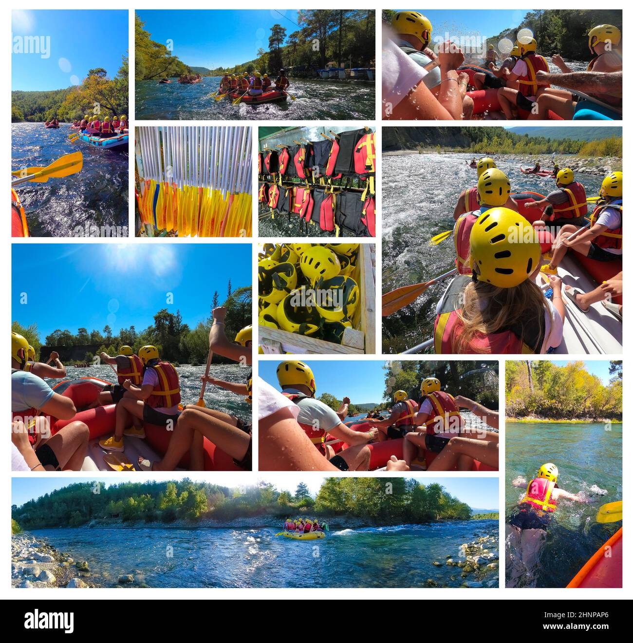 Rafting sulle rapide del fiume Manavgat a Koprulu Canyon, Turchia. Foto Stock