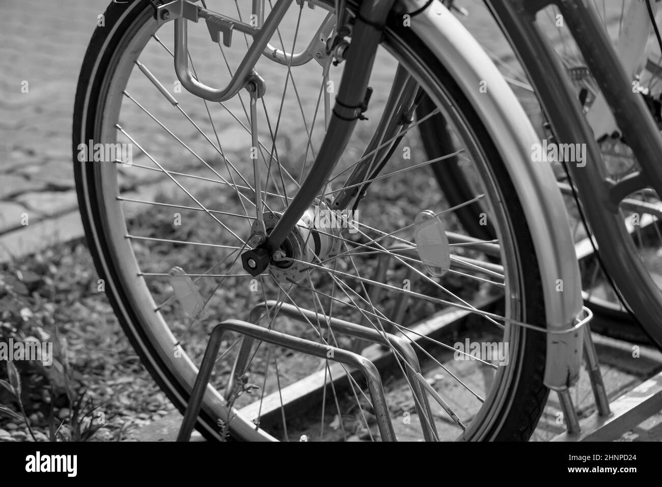 Dettagli di una bicicletta. Parte anteriore della bicicletta. Foto Stock