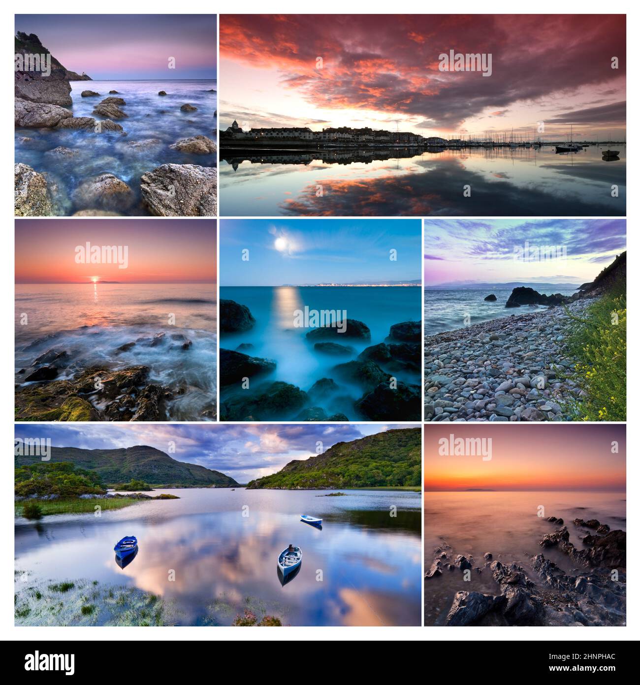 Collage di splendidi paesaggi dalla Repubblica di Irlanda: Howth, Malahide, Parco Nazionale di Killarney Foto Stock
