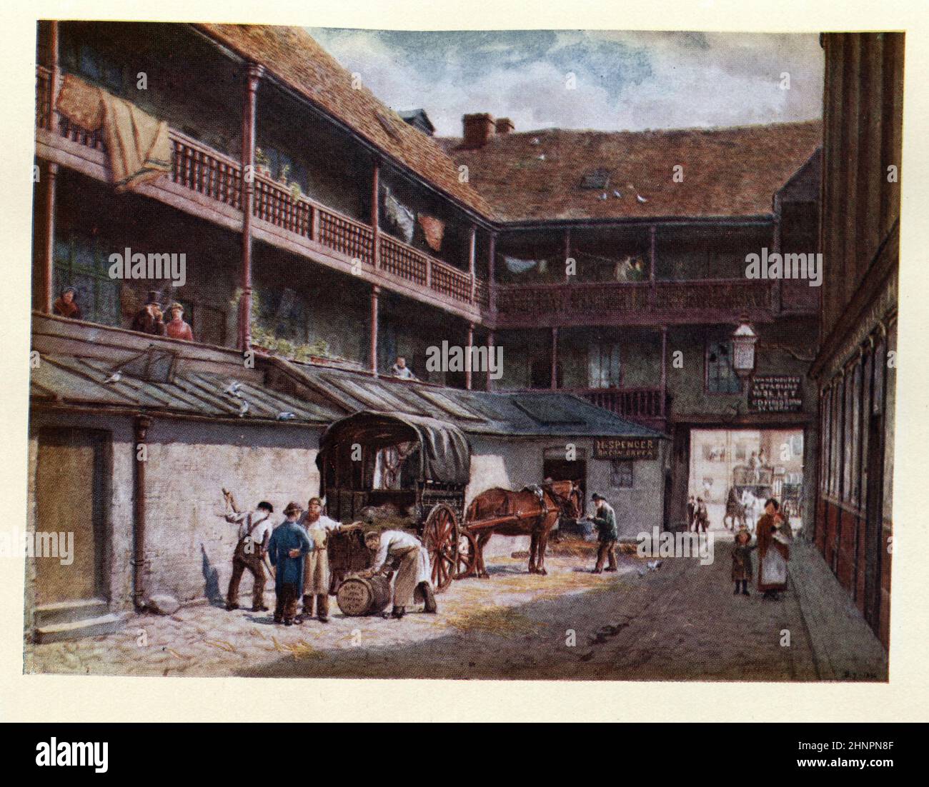 Old London, White Hart Inn, Southwark, 1884. La sede di Jack Cade quando attaccò Londra nel 1450. Philip Norman Foto Stock