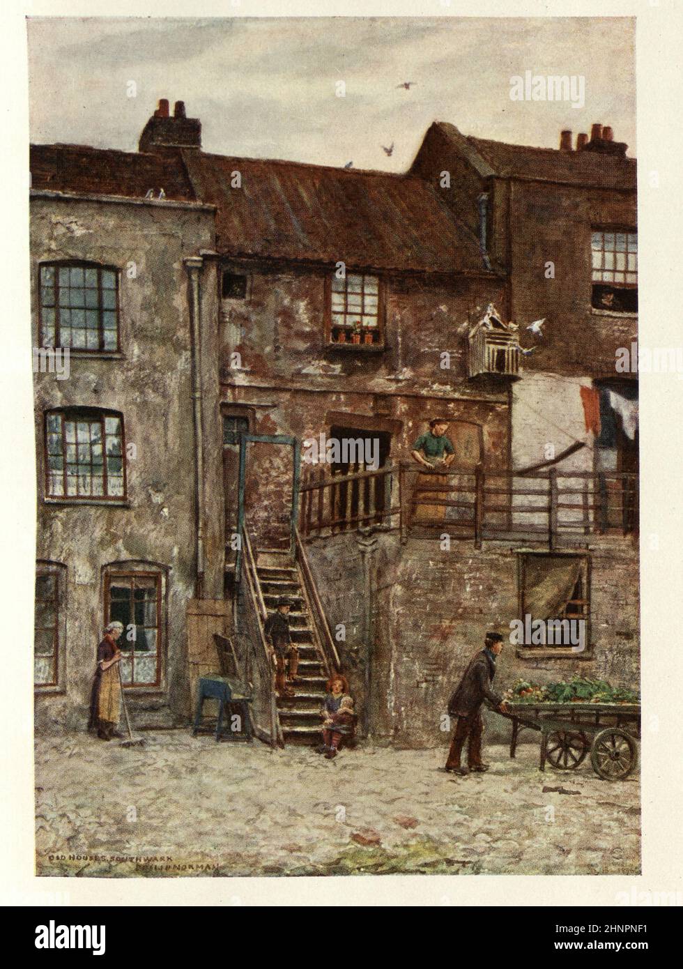 Old London, Old Houses, Inner yard of White Hart Inn, Southwark, 1884. Philip Norman Foto Stock