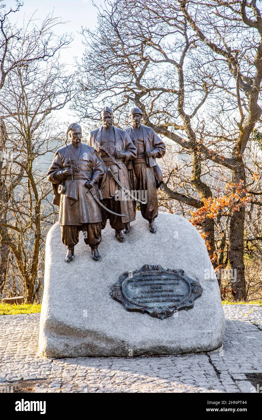 Monumento ai cosacchi ucraini di Leopoldsberg che partecipò alla liberazione di Vienna dall'assedio turco nel 1683 Foto Stock