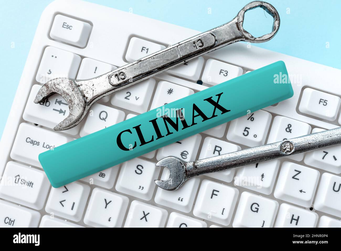 Testo della scrittura Climax. Business mostra il punto più alto o più intenso nello sviluppo o risoluzione digitando carattere sfondo Storia, creazione di nuovo account Social Media Foto Stock