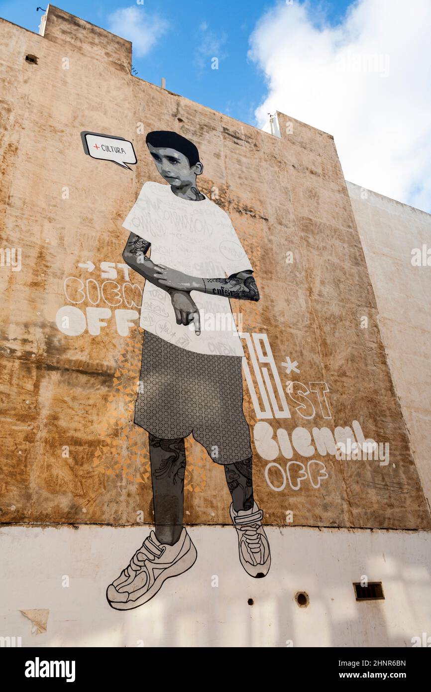 Murale a una casa muro in Arrecife, Spagna Foto Stock