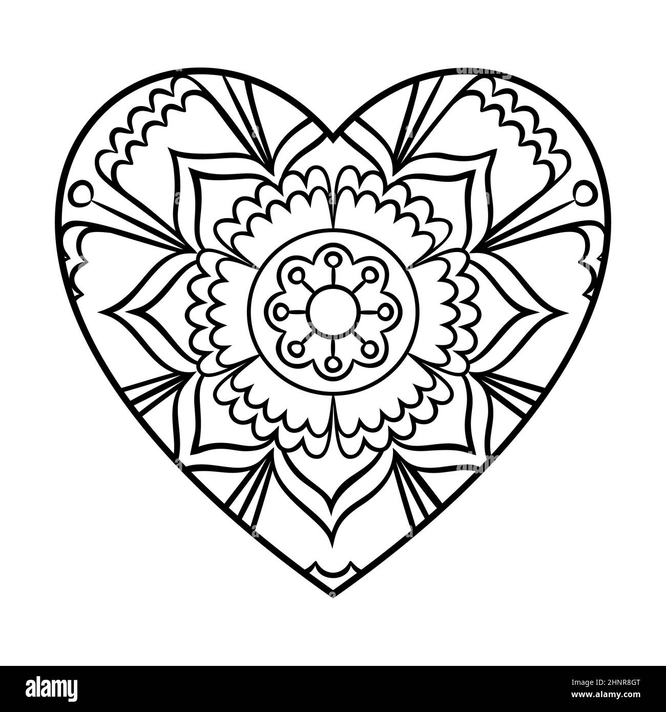 Doodle cuore mandala colorare pagina. Profilo elemento di design floreale a forma di cuore. Modello di libro da colorare. Decorativo rotondo flower.Love, accettazione, p Foto stock - Alamy