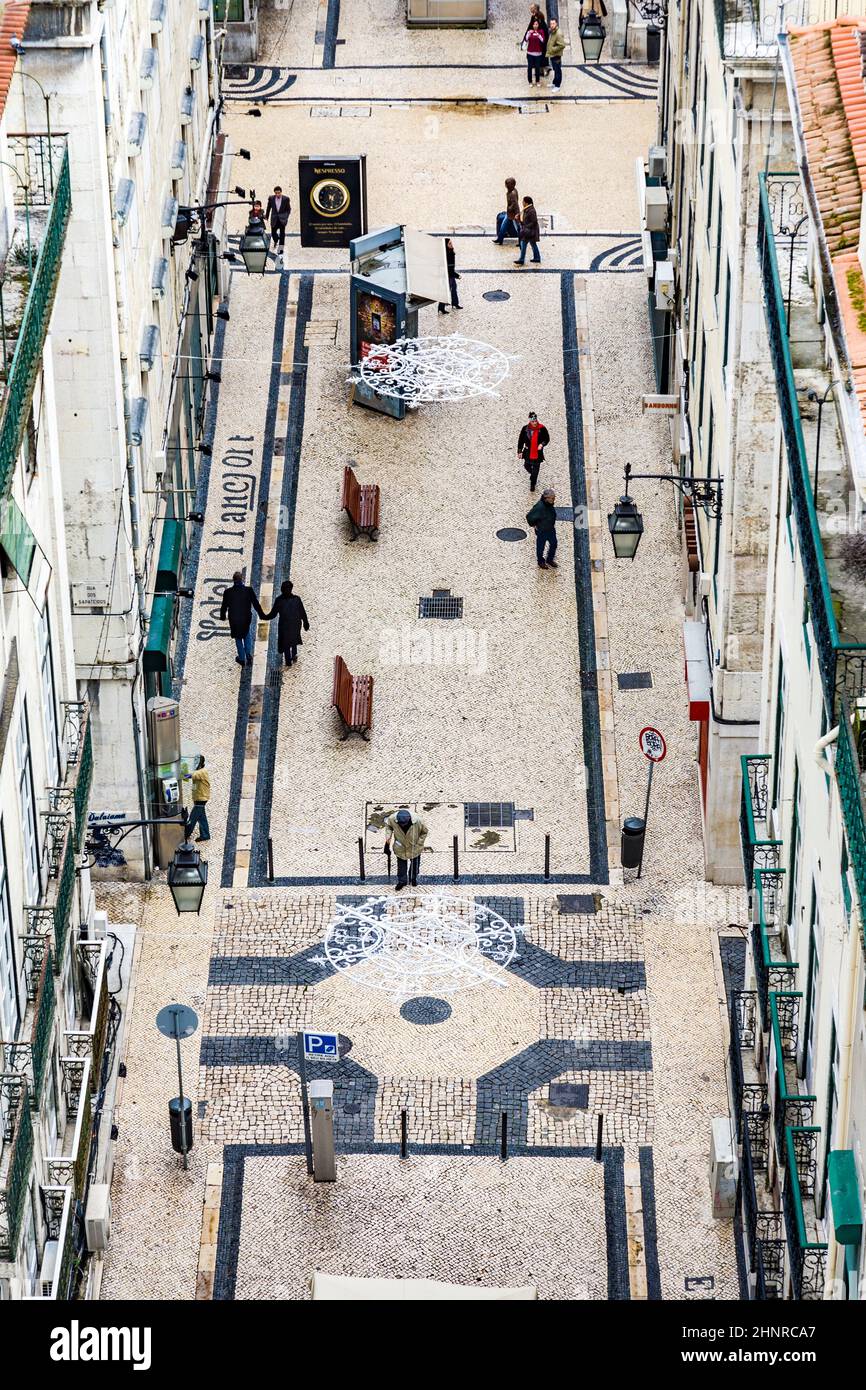 Vista dal von Elevador de Santa Justa al centro storico di Lisbona Foto Stock