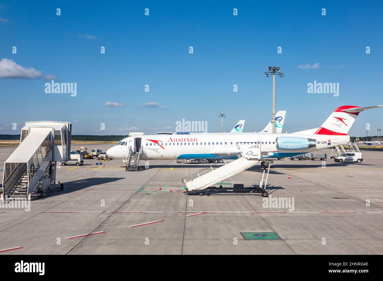 Imbarco aereo Jet Austriaco all'aeroporto di Francoforte Foto Stock
