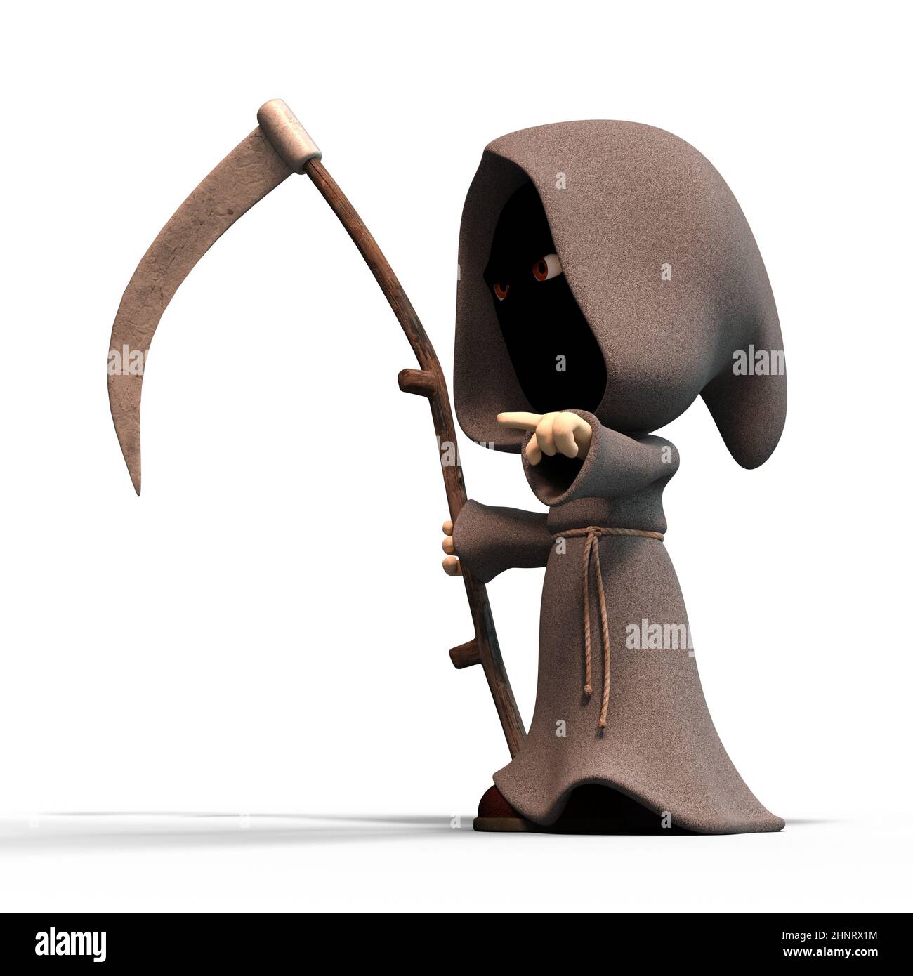 3D-illustrazione di un carino e divertente cartoon reaper con scythe Foto Stock