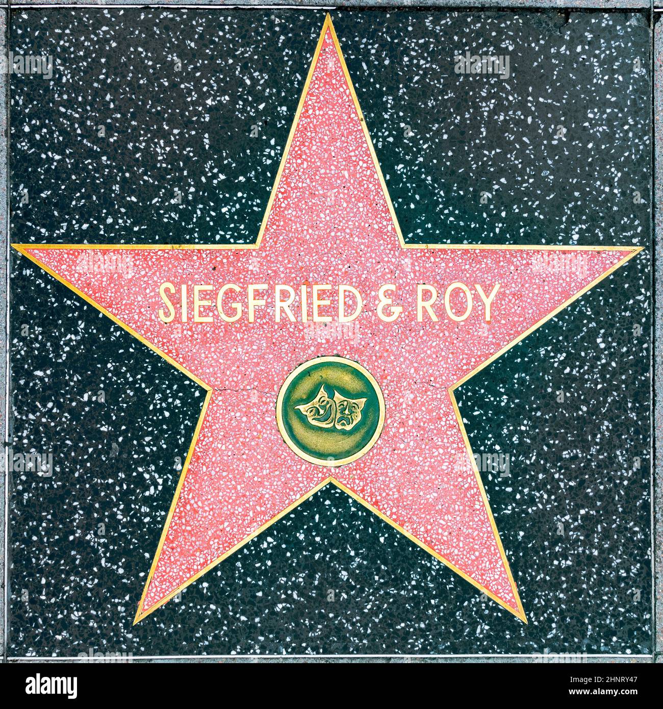 Primo piano di Star sulla Hollywood Walk of Fame per Siegfried e Roy. Foto Stock