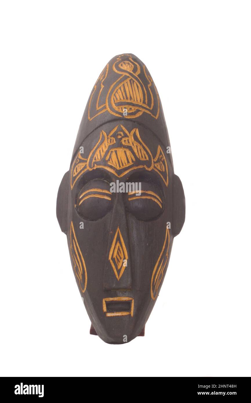 Maschera di legno di Bali isolato su sfondo bianco Foto Stock