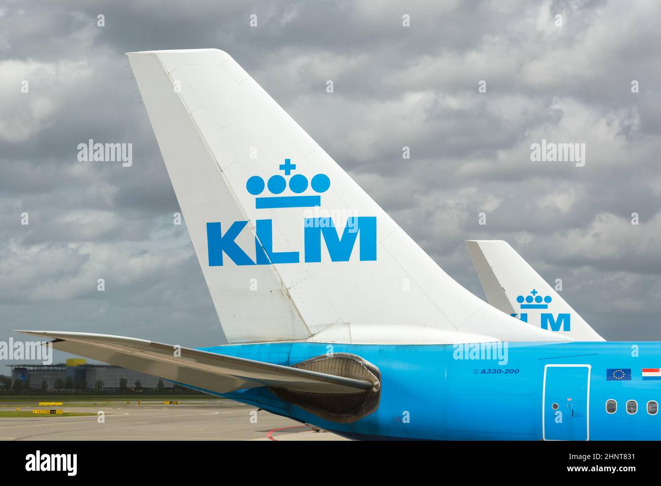 L'aereo KLM Royal Dutch Airlines Airbus ferma l'aeroporto di Amsterdam Schiphol nei Paesi Bassi Foto Stock