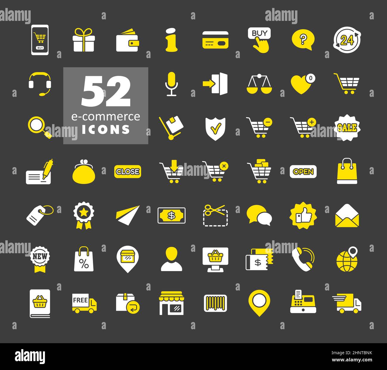 E-commerce Imposta icone vettoriali shopping e online. Simbolo grafico per il design del sito Web, il logo, l'app, l'interfaccia utente Foto Stock