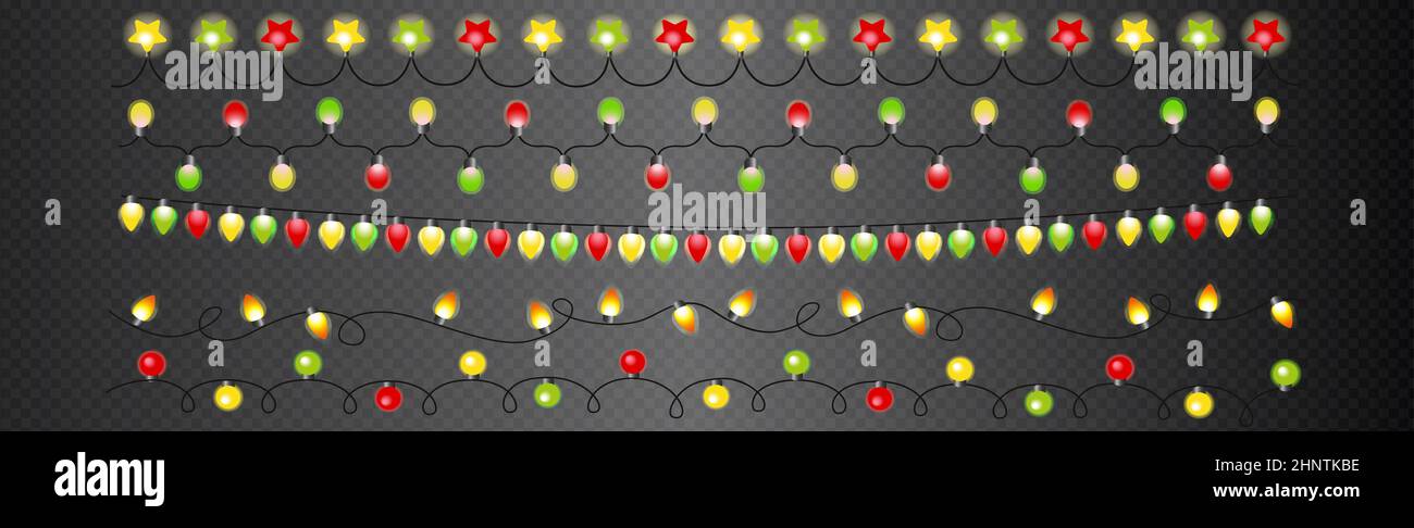 Set di 5 pezzi di Natale festive ghirlande su sfondo trasparente - illustrazione Vector Foto Stock Set di 5 pezzi di Natale festive ghirlande su sfondo trasparente - illustrazione Vector Foto Stock