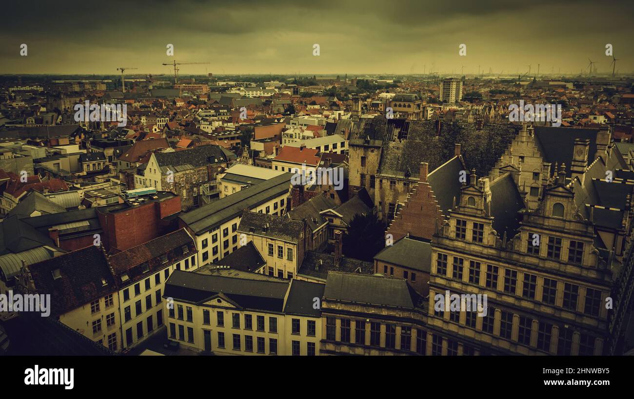 Vista di Ghent dall'altezza, dettaglio del Belgio, turismo Foto Stock