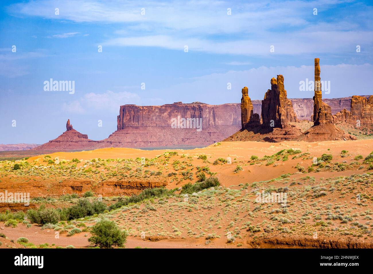 Im Monument Valley in Arizona, Blick auf die Steinformation Totem Pole Foto Stock