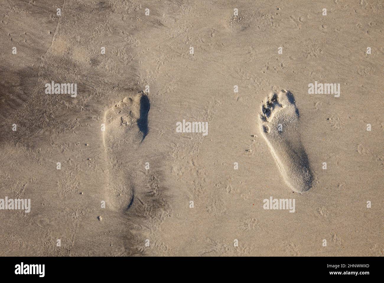 impronte sulla spiaggia in sabbia fine Foto Stock