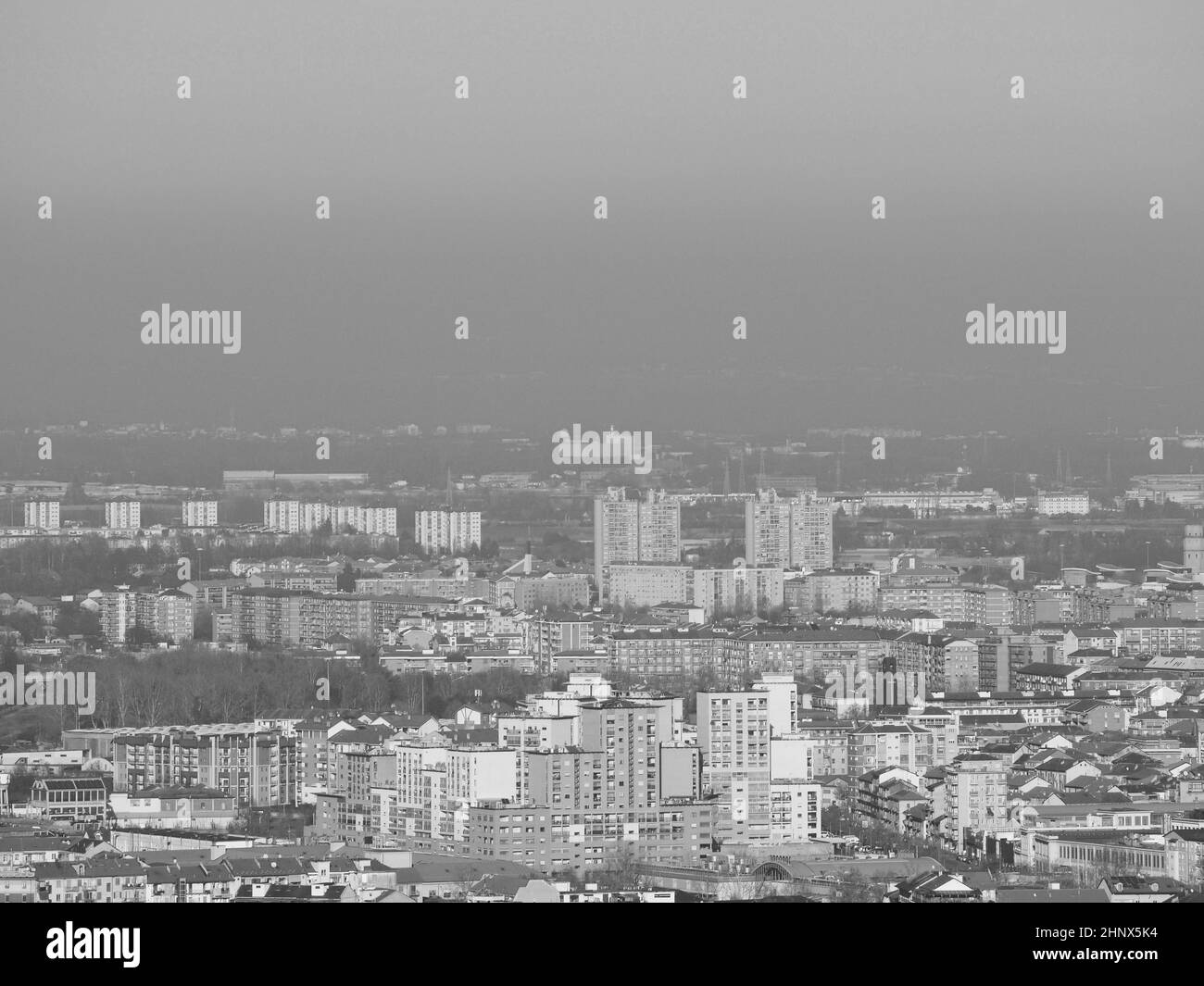 Veduta aerea della città di Torino in bianco e nero Foto Stock