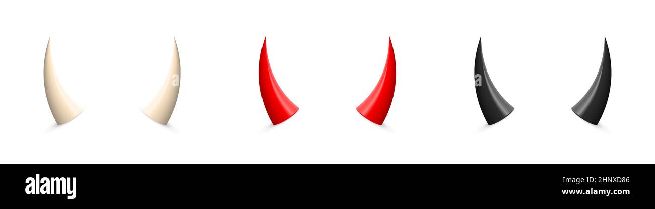 Diavolo corno set. Bianco, rosso e nero demone o satana Halloween elementi carniali. Attributi dell'app Mobil isolati su sfondo bianco Illustrazione Vettoriale