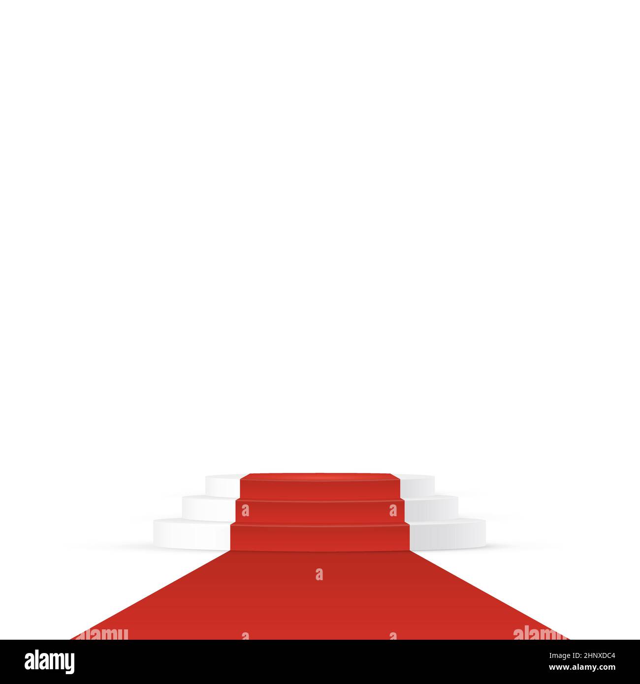 Tappeto rosso sul podio rotondo 3D per vincitori ed eventi esclusivi illustrazione vettoriale. Modello di palco a tre piattaforme realistico per cerimonie di lusso su wh Illustrazione Vettoriale