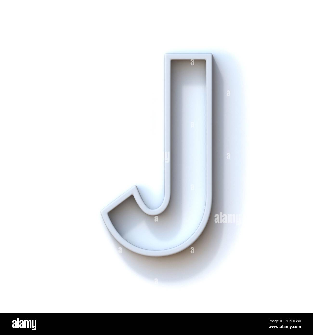 Carattere con contorno estruso grigio con illustrazione di rendering 3D Shadow Letter J isolata su sfondo bianco Foto Stock