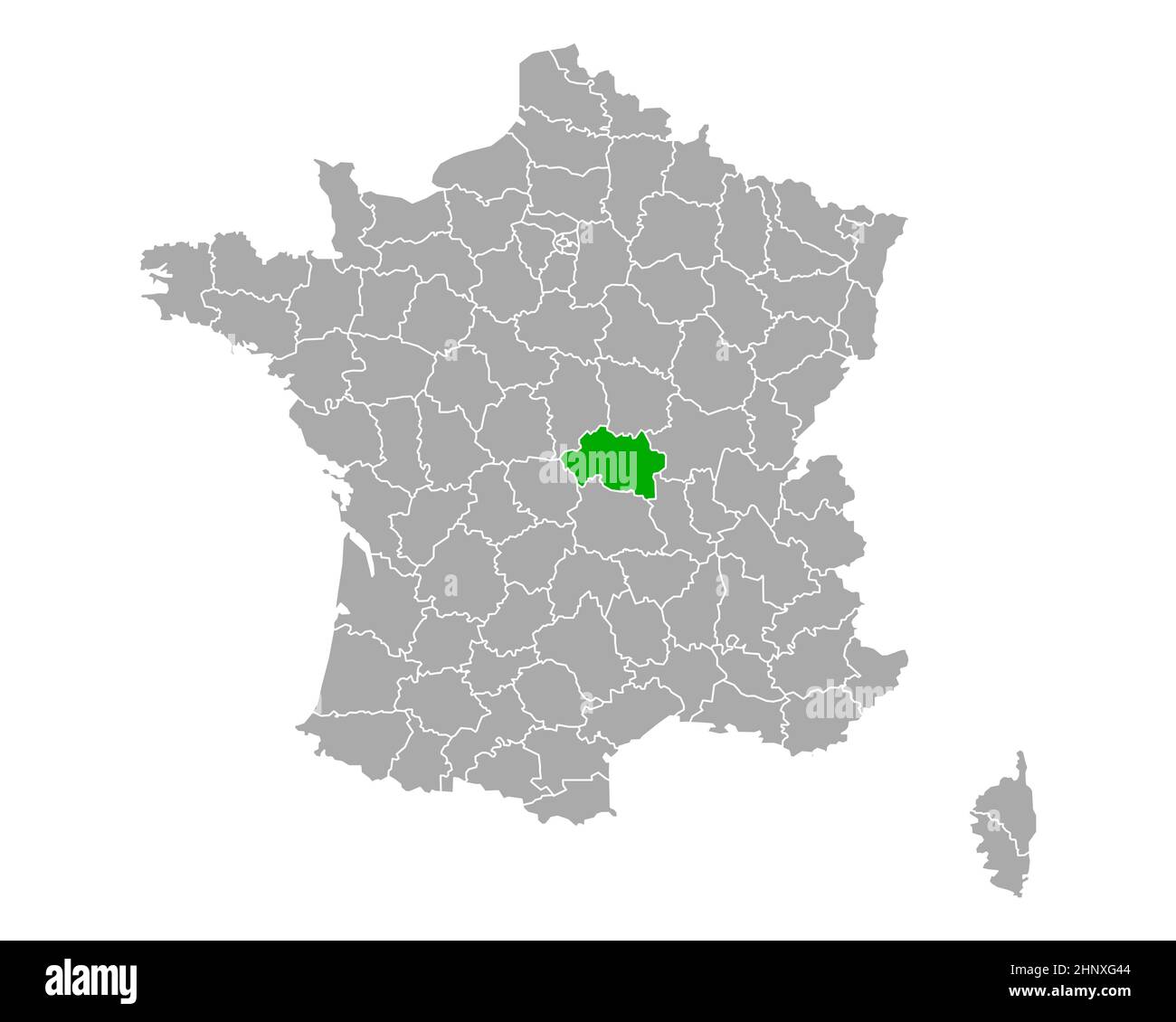 Allier sulla mappa di Francia Foto Stock