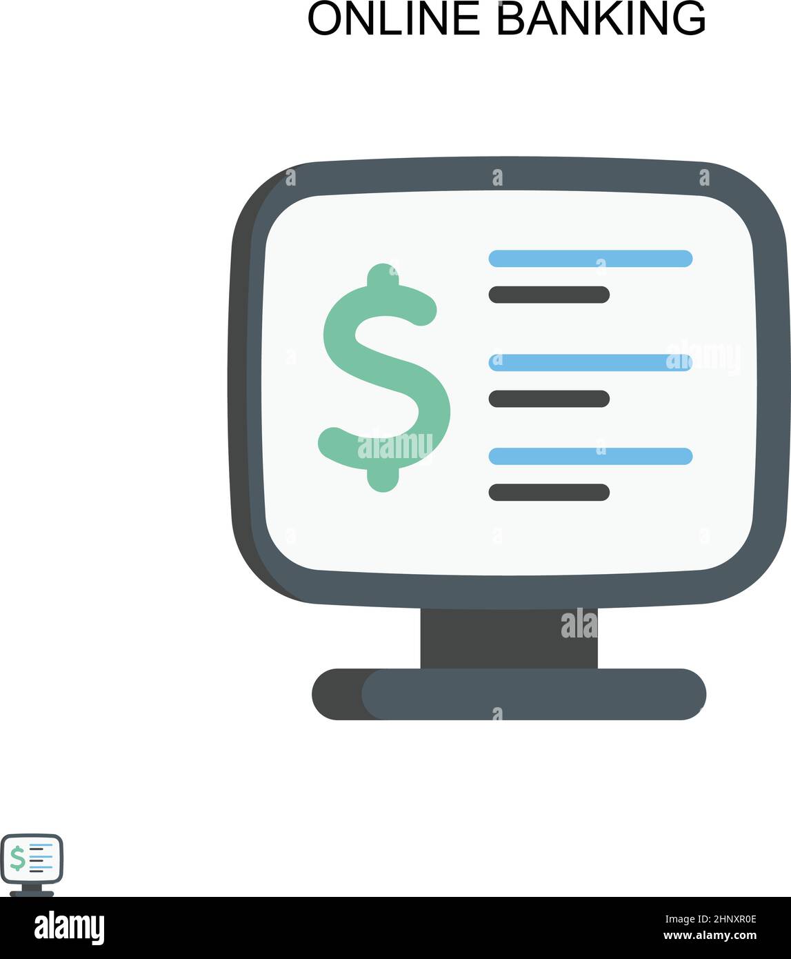 Online banking semplice icona vettoriale. Modello di disegno del simbolo di illustrazione per l'elemento dell'interfaccia utente mobile Web. Illustrazione Vettoriale