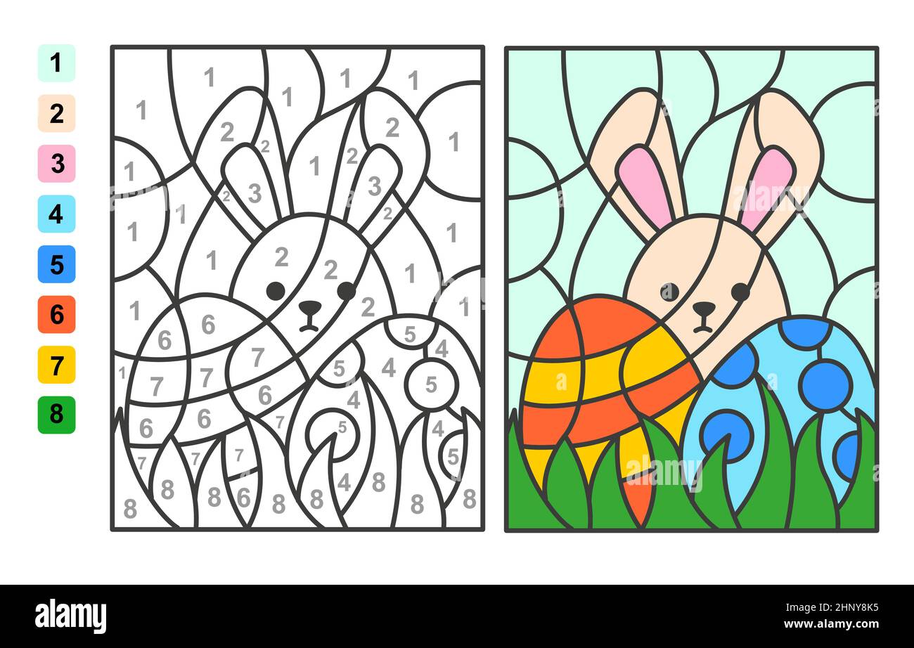 Colore per numeri caccia all'uovo di Pasqua. Gioco di puzzle per  l'educazione e le attività dei bambini Immagine e Vettoriale - Alamy
