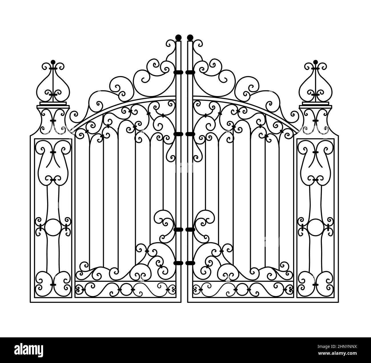 Disegno di cancelli in metallo, porta da giardino a doppia foglia, originale, illustrazione di prodotti forgiati Foto stock - Alamy