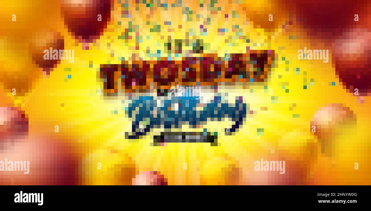 E 'Twosday My Birthday Illustration con 2 22 22 Number, Party Balloon e Colourful Confetti su sfondo giallo lucido. Vettore 22 Febbraio 2022 Illustrazione Vettoriale