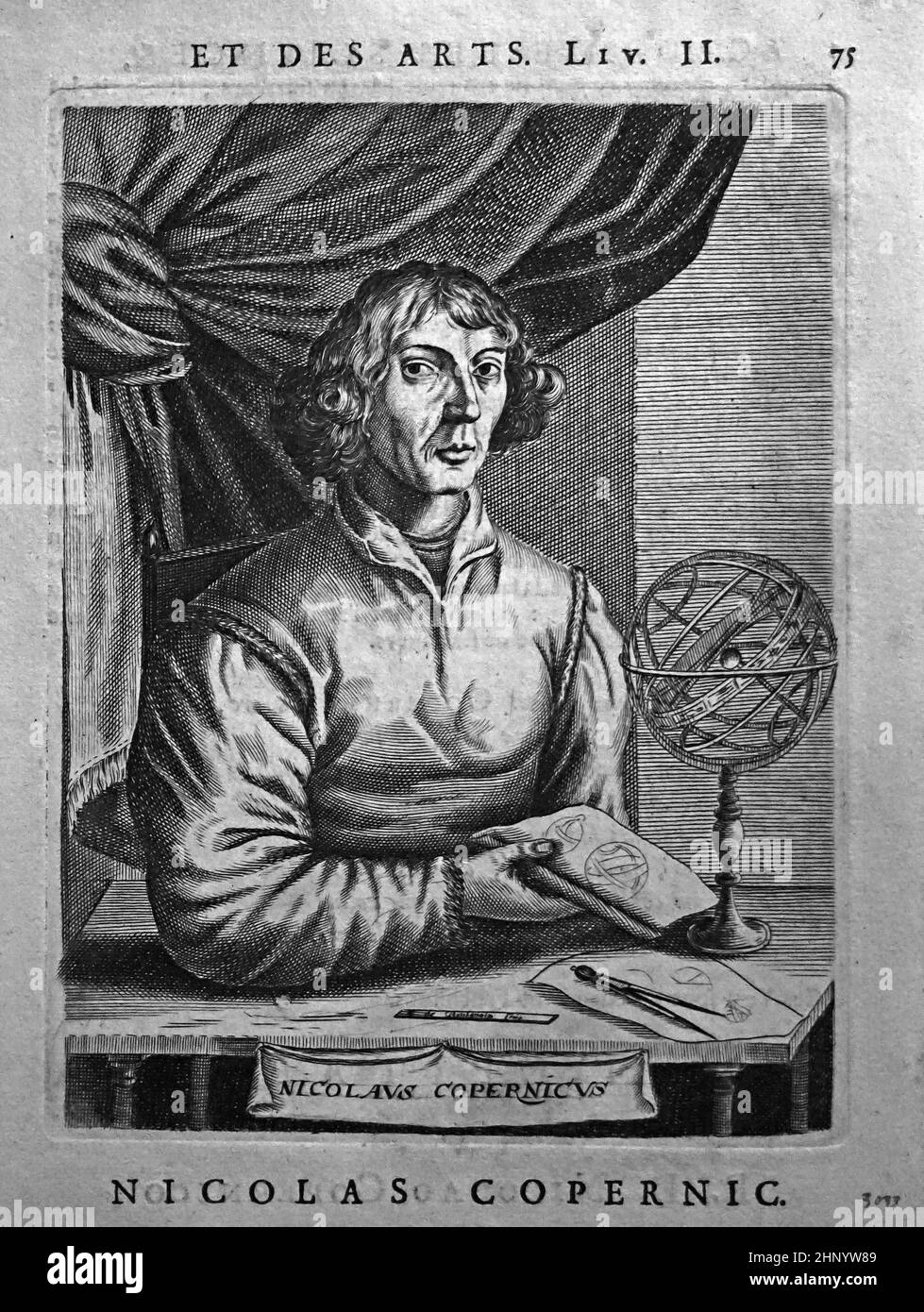 Nicolaus Copernico (1473-1543) Polimato rinascimentale, un matematico, astronomo, e canone cattolico. Ha formulato un modello dell'universo che ha posto il Sole piuttosto che la Terra al suo centro. Incisione di C. de Baulonois 1675 Foto Stock