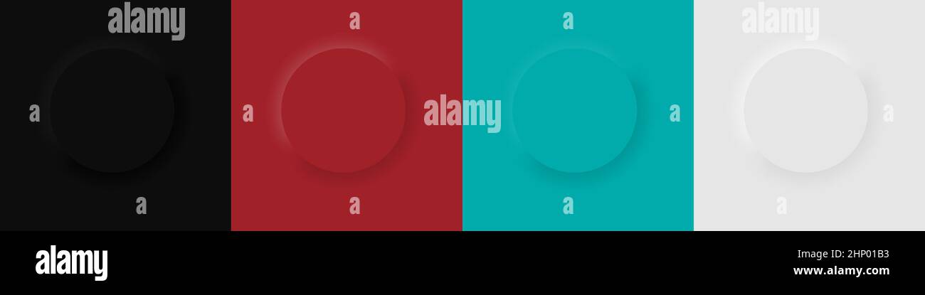 Multicolore Néon verde rosso bianco nero. Pulsanti morbidi colorati o sfere colorate piatte. Campioni di pastello. Neomorfismo illustrazione vettoriale Illustrazione Vettoriale