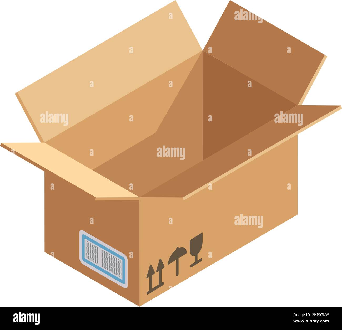 Icona isometrica scatola di cartone. Aprire il pacchetto di consegna Illustrazione Vettoriale