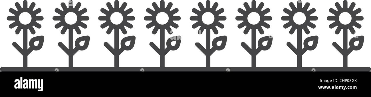 Ornamento a fila di fiori in stile linea nera Illustrazione Vettoriale
