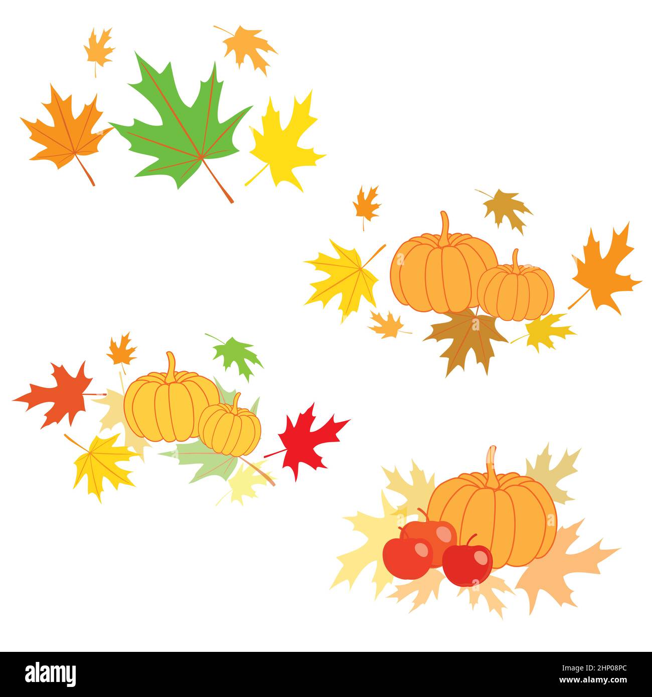 elementi di disegno per giorno di ringraziamento - foglie vettoriali con zucche Illustrazione Vettoriale