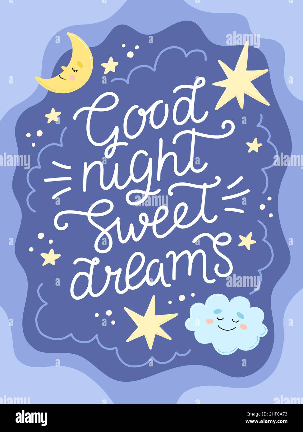 Buona notte sogni dolci, poster o modello di scheda con calligrafia disegnata a mano scritta. Illustrazione vettoriale Illustrazione Vettoriale