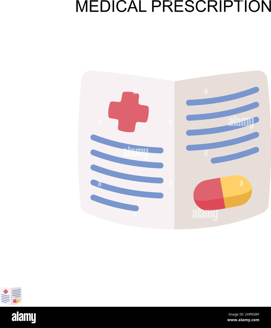Prescrizione medica semplice vettore icona. Modello di disegno del simbolo di illustrazione per l'elemento dell'interfaccia utente mobile Web. Illustrazione Vettoriale