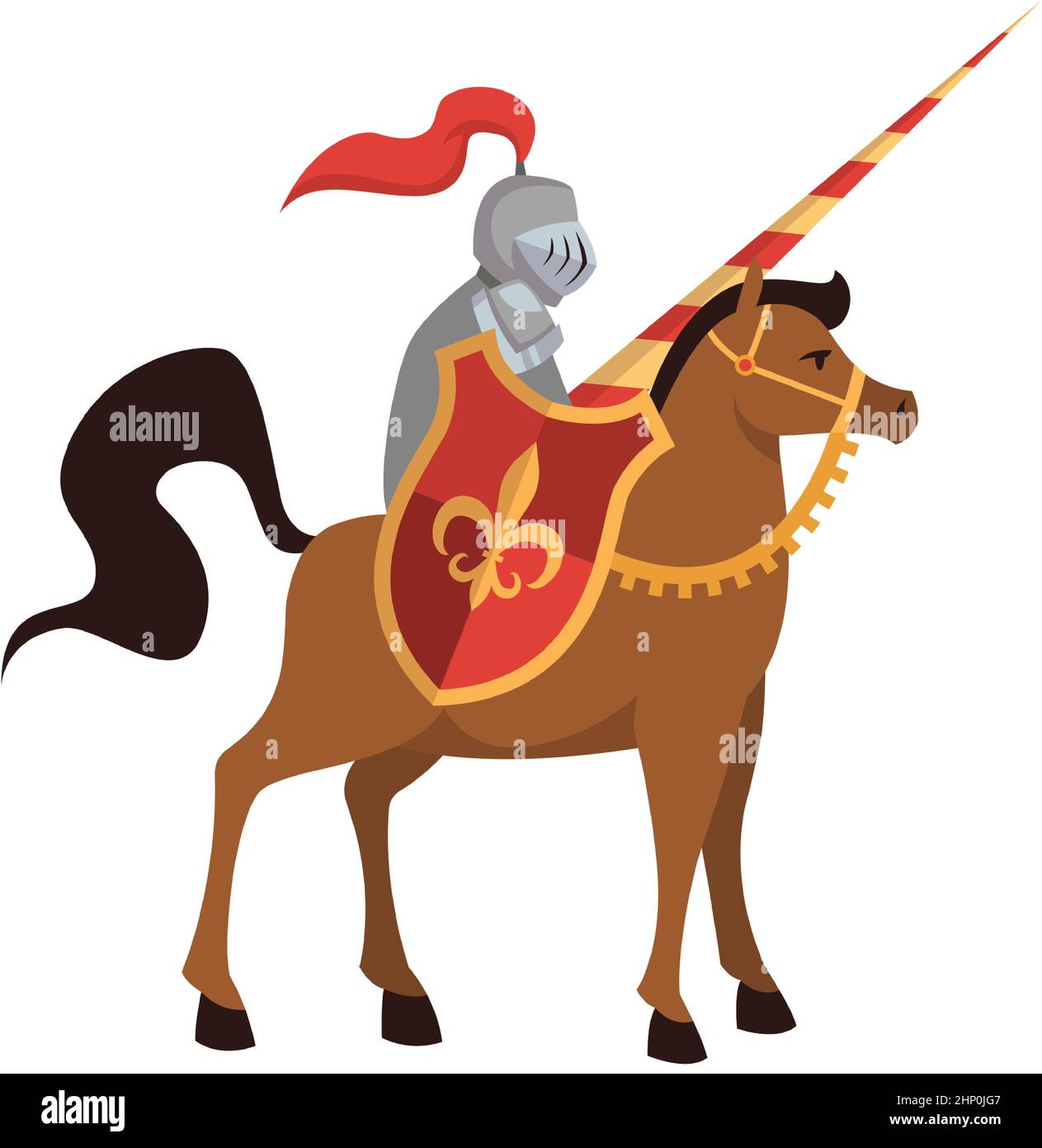 Cavaliere medievale su cavallo jouting con lance. Personaggio da favola Illustrazione Vettoriale