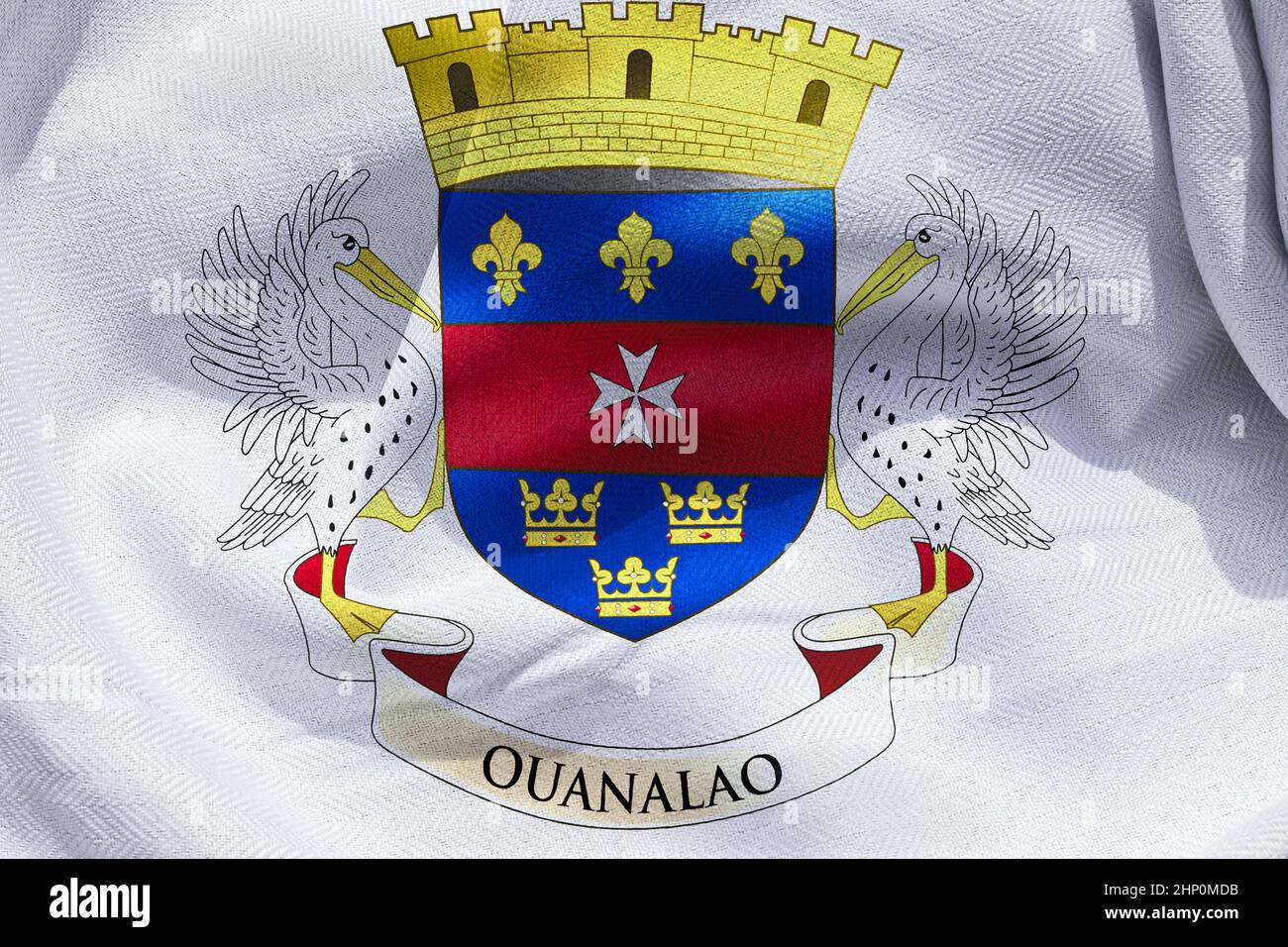 Bandiera di Saint-Barthelemy - bandiera realistica di tessuto ondulato Foto Stock