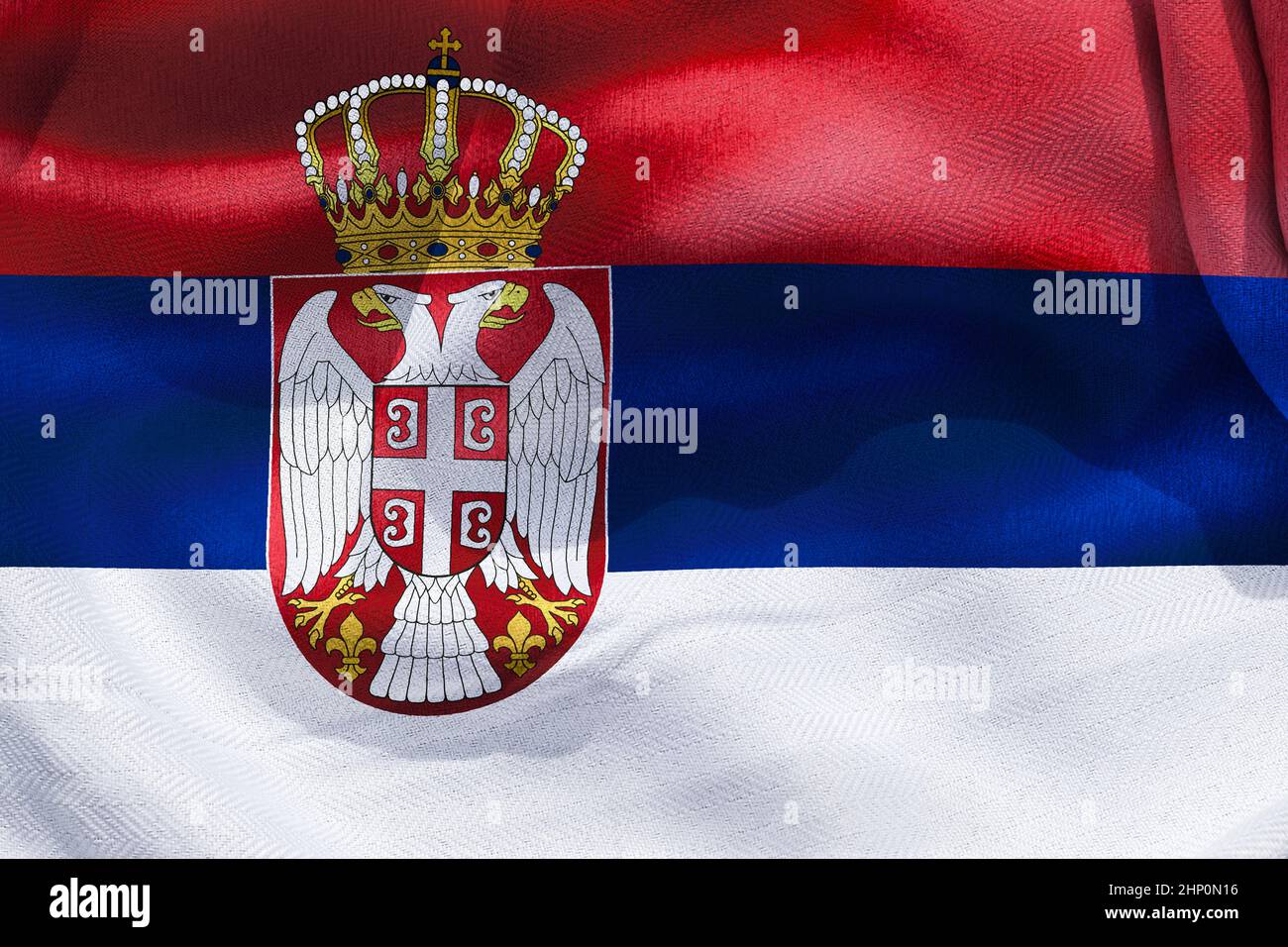 Bandiera Serbia - bandiera realistica di tessuto ondulato Foto Stock