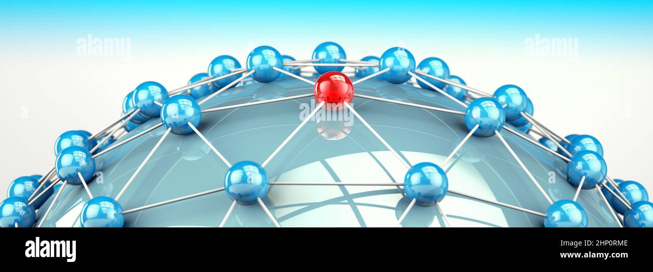 Concetto di business per partner e lavoro di squadra con struttura a sfera e mesh o net.3D. Networking e Internet Concept. Foto Stock