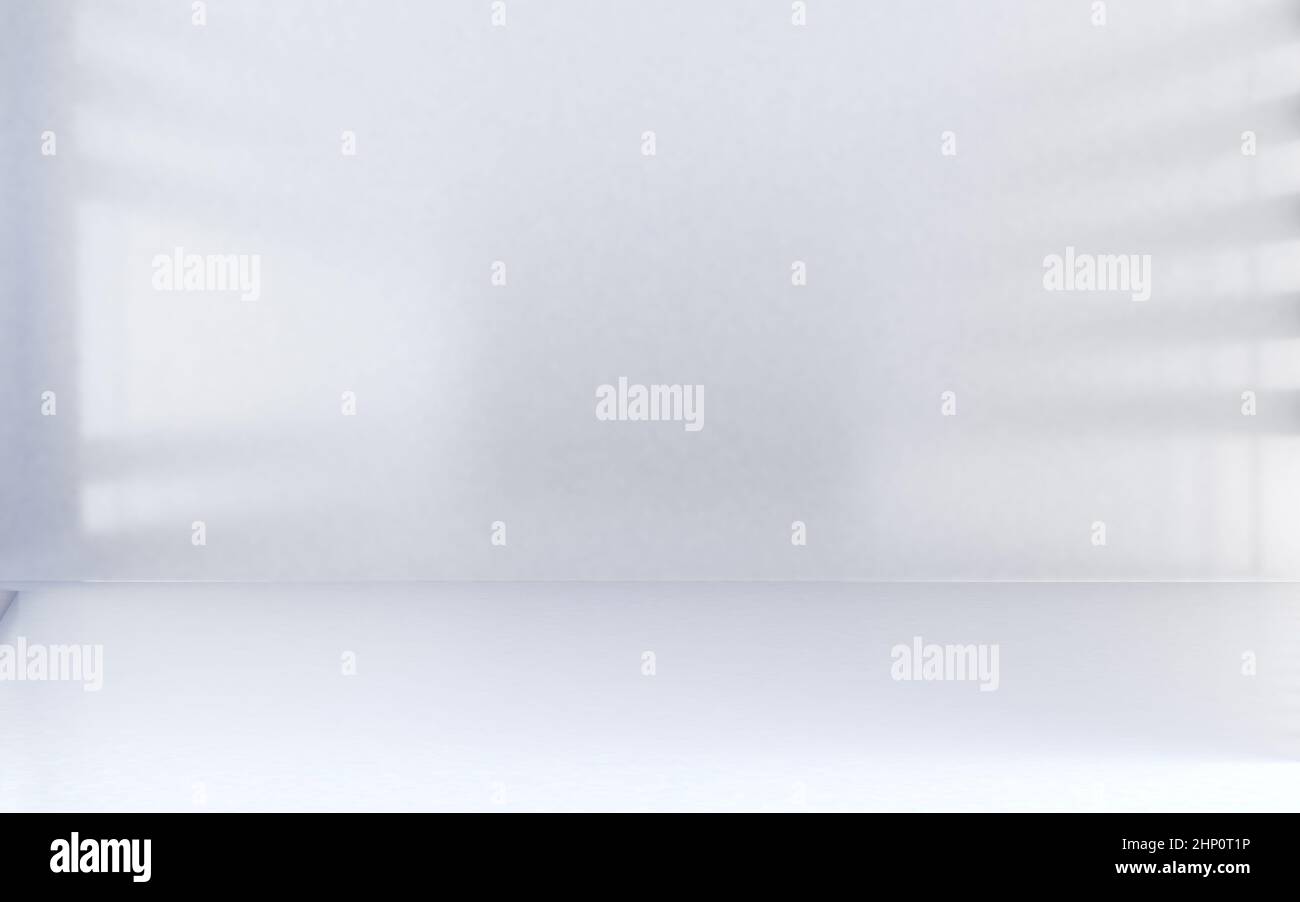 Sfuocatura bianca sfondo e luci interne astratte della stanza.3D illustrazione.spazio vuoto parete sfumata morbida per il disegno grafico sfondo o aggiungere testo. Foto Stock