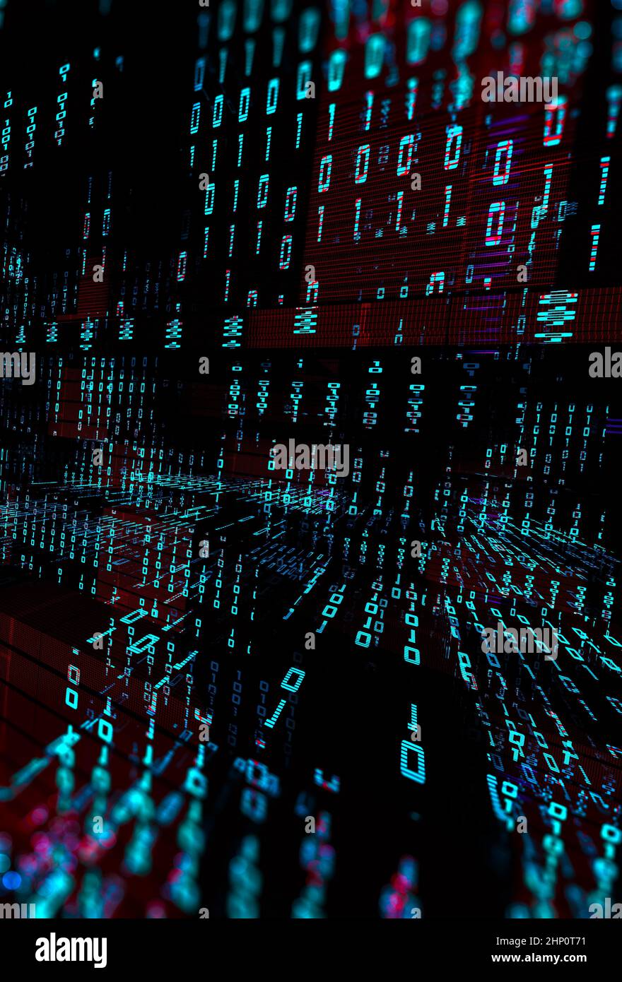 Concetto di matrice e codice binario.trasferimento dati virtuale.3D illustrazione. Abstract 3D sfondo, linguaggio binario Foto Stock