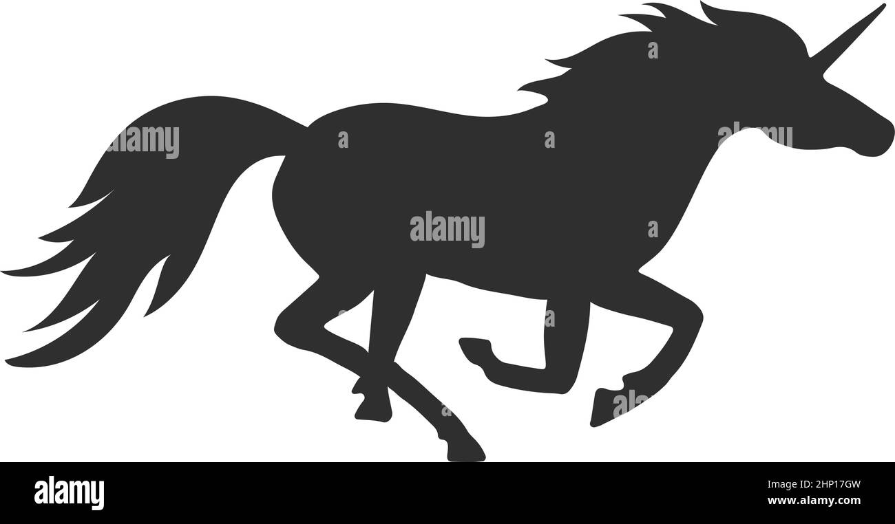 Unicorno in esecuzione. Fantasy mito animale silhouette nera Illustrazione Vettoriale