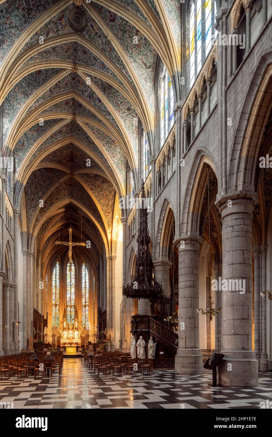 Lüttich, St.-Pauls-Kathedrale, Sint-Pauluskathedraal, Cathédrale Saint-Paul de Liegi, Blick nach Osten Foto Stock