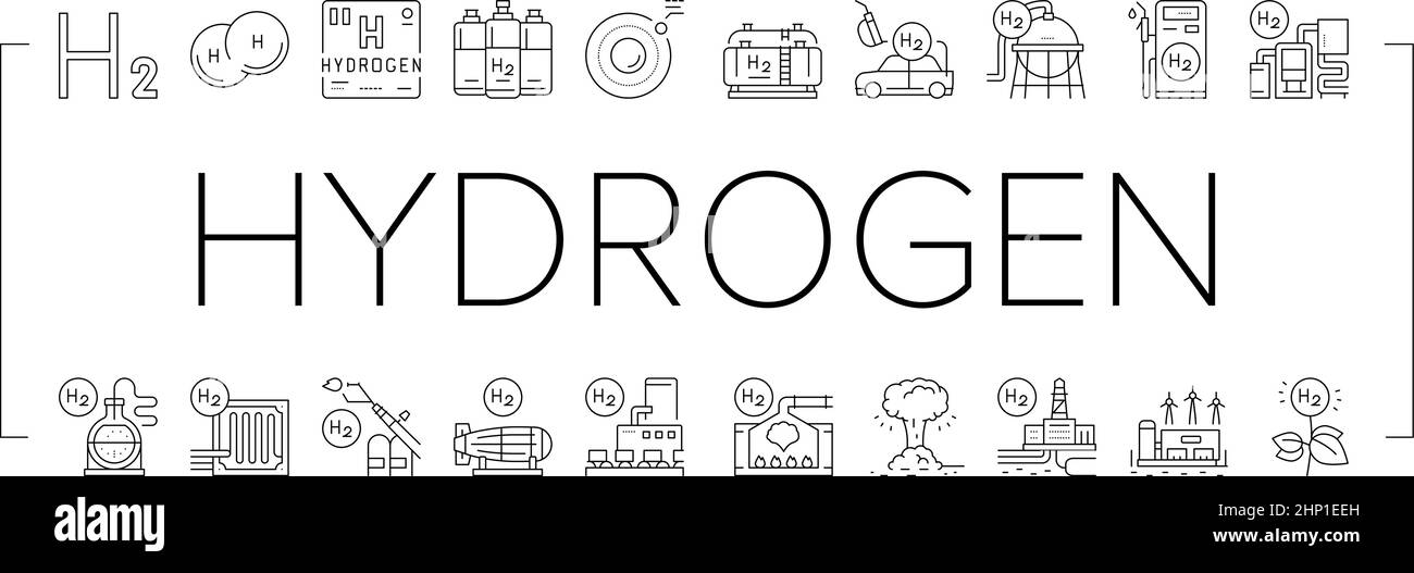 Icone di idrogeno Industry Collection Set Vector . Illustrazione Vettoriale