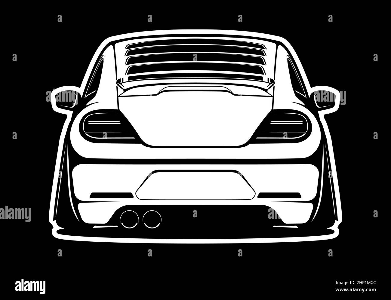 Vista auto da corsa dal retro. Silhouette disegnata a mano di un'auto sportiva. Illustrazione vettoriale. Illustrazione Vettoriale