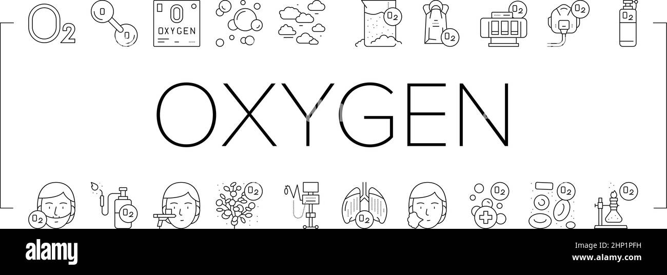 Oxygen O2 Chemical Collection Icons Set Vector . Illustrazione Vettoriale