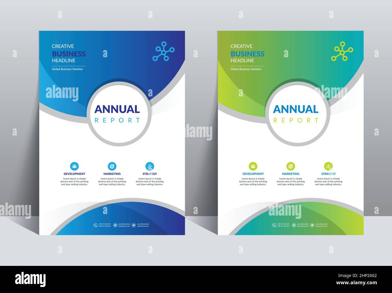 Concetto di modello di progettazione dei report annuali creativi e moderni Illustrazione Vettoriale
