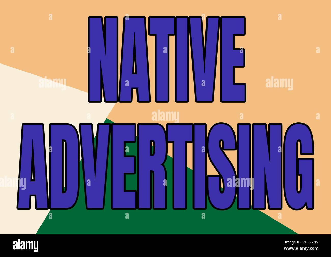 Didascalia di testo che presenta la pubblicità nativa, idea di affari Ads paid in linea abbini la funzione di forma della pagina web linea sfondi illustrati con vari Foto Stock