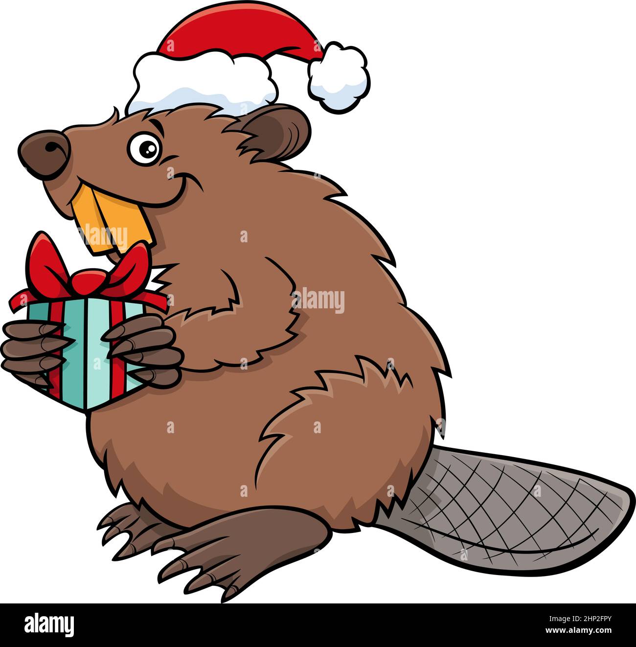 Personaggio animale cartoon beaver con regalo il tempo di Natale Illustrazione Vettoriale